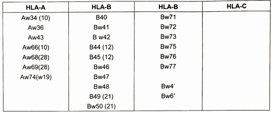 Các gen của hệ HLA đã có kháng thể đặc hiệu