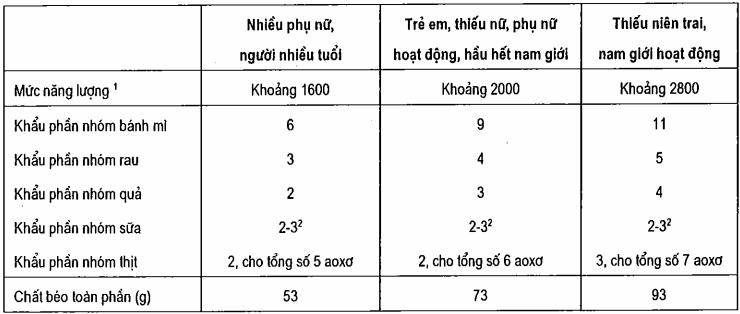 Khẩu phần ăn mỗi ngày