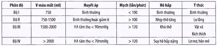 Mức độ sóc mất máu