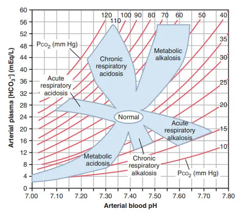 Biểu đồ axit-base cho thấy giá trị pH máu động mạch